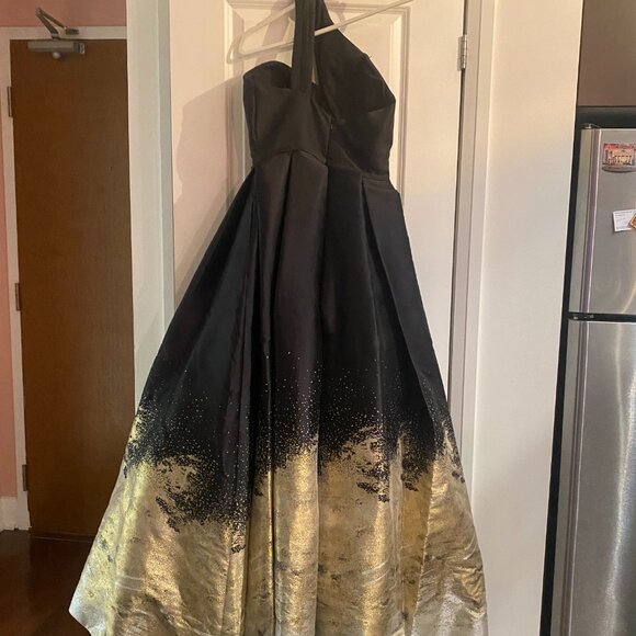 Terani Couture: Black with Gold Ombre evening gown - One Shoulder Dramatic Neck - Picture 6 of 7